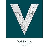 Wee Blue Coo Valencia Spain City Map Teal Colour Block Modern Typography Stylish Letter Unframed Word Wall Art Print Poster for Home Décor CITYMAP1