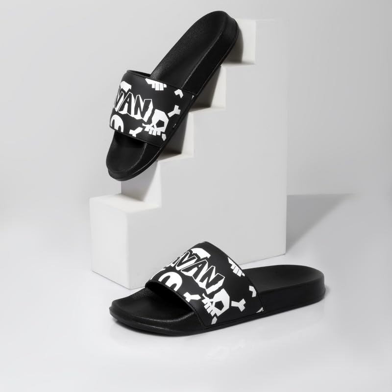 Image of ARVAN Mens Graphic Print EVA Sliders | Lightweight Slip-On Slippers with Cushioned Sole | Casual Open-Toe Slides