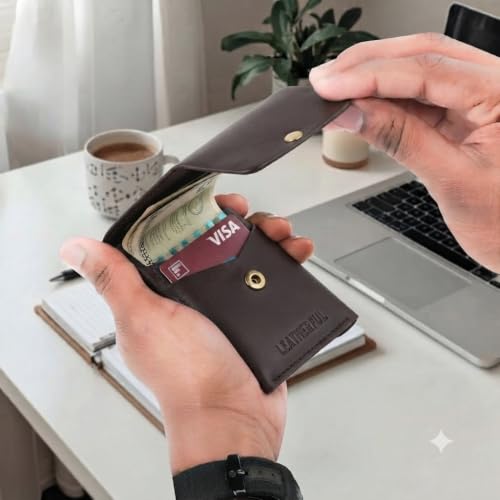 Image of Leatherful Flip - Top Grain Leather Vertical Slim Wallet for Men | Easy Quick Card Access | Compact Front Cash Pocket & Button Lock | Minimalist Travel & Daily Carry Wallet (Brown)