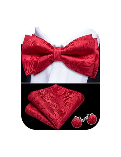 Image of YOHOWA Paisley Striped Men Bow Tie Pre-Tied Formal Adjustable Colorful Bowties Handkerchief Cufflinks Set Wedding Party
