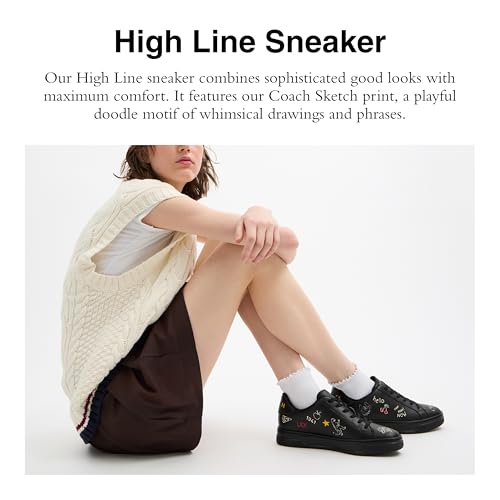 Coach Women's High Line Sneaker with Sketch Print, Charcoal/Black, 112