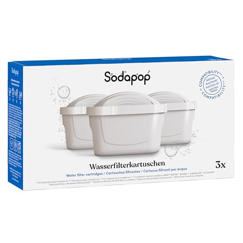 Sodapop Wasserfilter-Kartuschen, 3 Stück, kompatibel mit BRITA®* MAXTRA®*, MAXTRA+®* und MAXTRA PRO®* Wasserfilterkannen inkl. PerfectFit* System, reduziert geschmacksstörende Stoffe im Trinkwasser