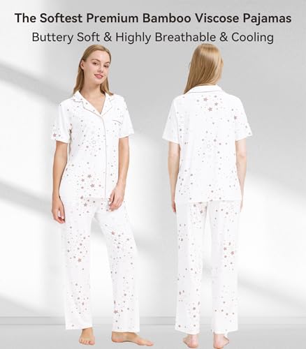 Image of WiWi Viscose from Bamboo Women's Pajamas Set Super Soft Button Down Top and Pants Sleepwear Cooling Pjs S-3X