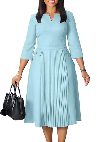 Image of Wear to Work Midi Dress for Women Business Casual A-line Dress Elegance Church Outfits