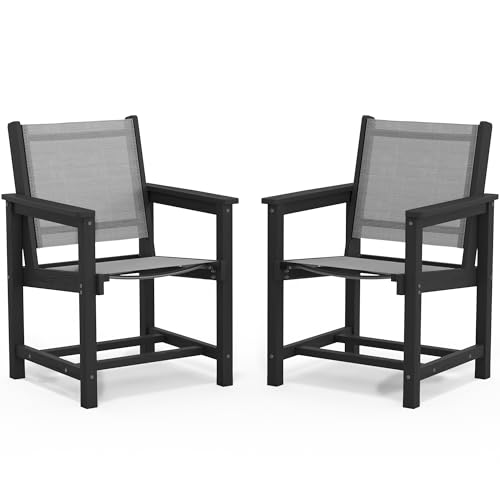 Image of SERWALL Outdoor Textilene Sling Dining Chairs Set of 2, Black