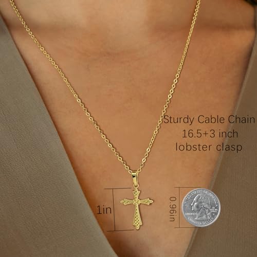 Cross Necklace for Women 14K Gold Cross Necklaces for Women Gold Crosses Chain Pendant Necklaces for Womens Intricate Ornate Textures and Vintage Charm Womens Crosses Pendant2