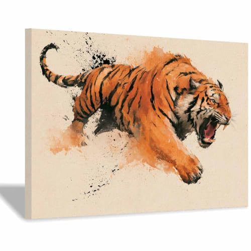 Tableau tigre encre féroce PUQAAEO toile animaux cadre bois 20x30cm