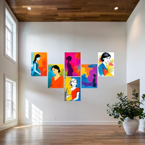 Image of SiddArtify Modern Woman Wall Art Poster Print Set - Colorful Abstract Female Portrait Decor for Living Room Bedroom Office - 12x18 inch Sticker Pack of 6