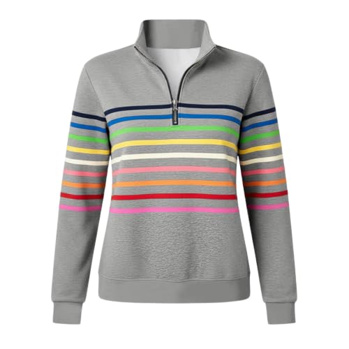 Womens Half Zip Sweatshirts Striped Collar V Neck Long Sleeve Tops - image 6