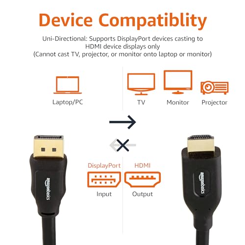 Amazon Basics DisplayPort to HDMI Cable, Video and Audio, Uni-Directional, 1920x1200, 1080p Full HD, Gold-Plated Plugs, 3 Feet, Black, 5-Pack by Amazon Basics - Image 3