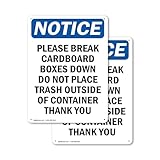 (2 Pack) Please Break Cardboard Boxes Down OSHA Notice Sign 7 Inch X 10 Inch Indoor/Outdoor Rust-Free Aluminum Metal Signs for Workplace, Workshop, and Construction Site, Made in the USA