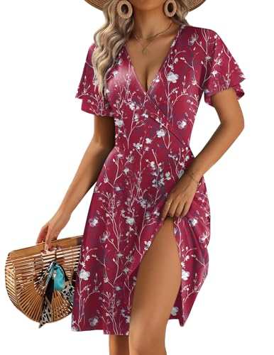Image of Zeagoo Womens Summer Dresses Wrap V Neck Dress Floral A-Line Ruffle Sleeve Casual Sundress with Pockets 2026