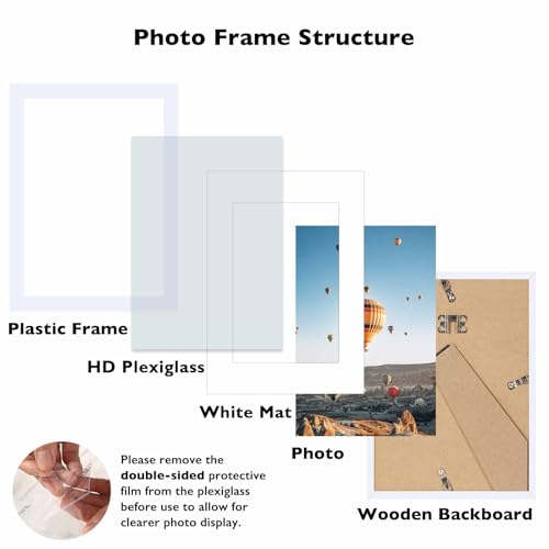 Image of JCJMY 5.8x8.3 A5 Picture Frame White with 4x6 Mat for Wall Hanging or Tabletop, Display Photo 4x6 with Mat or 5.8 x 8.3 Without Mat, Wall Poster Photo Frame with Shatter Resistant Plexiglass, White