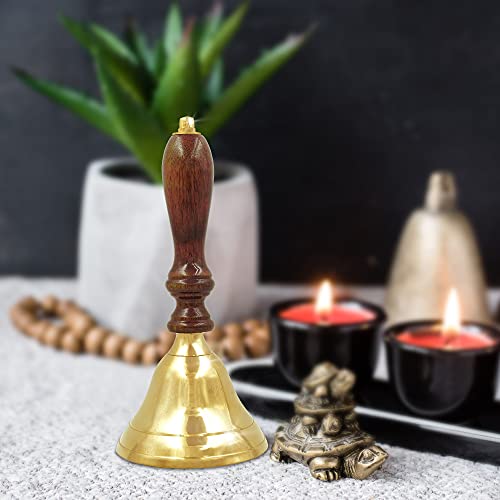 Shubhkart Wooden Brass Classic Bell- For Wedding Events Decoration, Food Line, Alarm, Jingles, Ringing, Service Bell (Medium) #TOP4
