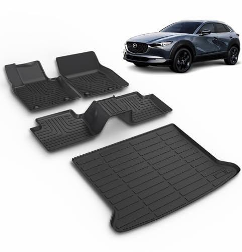 VOUKIY All Weather Car Floor Mats & Cargo Liner Set Fit for Mazda CX-30 (Only FWD) 2020-2024 2025 Floor Liners Trunk Liner CX 30 Cargo Mat Accessories Black