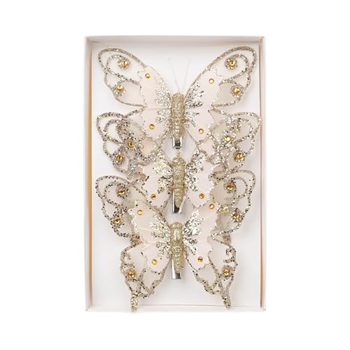 ZOOMIMI Enfeite de borboleta para árvore de Natal, borboleta brilhante, decoração pendente para árvore de Natal com clipe para festivais