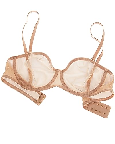 Inlyric Women'S Sheer Strapless Bras Mesh Sexy Unlined Plus Size See Through Bra Underwire Demi Mesh Non Padded Warm Beige 34C thumb #6