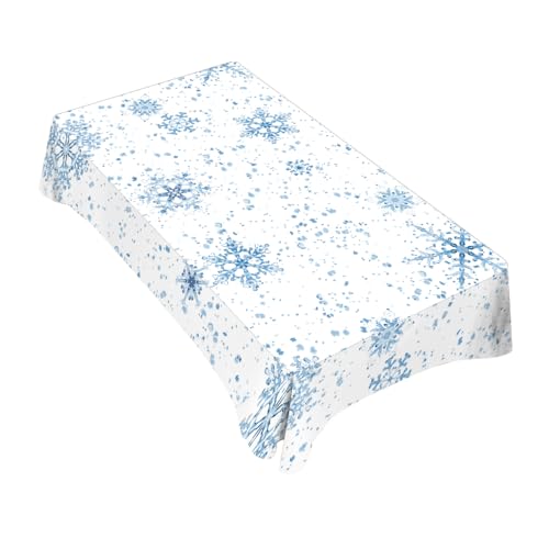 Snowflakes Decorative Rectangle Tablecloth Winter Blue Snow Splash Crystal Elegant Ice Spot Polyester Table Cloths Kitchen Table Cover for Dining BBQ Picnic Coffee Table 60 x 84 Inch 6-8 Seats