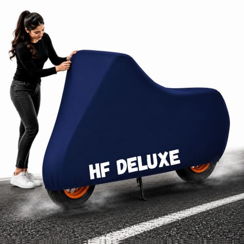 Image of Powerfull Bike Body Cover for HF Deluxe Dustproof Scratchproof - 100% Waterproof HF Deluxe Cover for Two Wheeler, Outdoor Full Motorcycle Cover with UV, Duty, Rain Protection - Blue