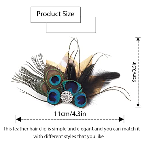 Genbree 1920S Feather Headpiece Gatsby Hair Clip Crystal Peacock Feather Headpieces Cocktail Hair Accessories For Women (Pattern 1) #TOP3