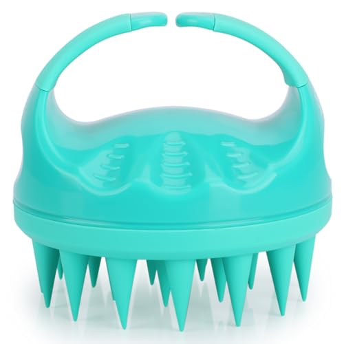FREATECH Hair Scalp Massager Shampoo Brush with Long & Soft Silicone Bristles for Scalp Care, Gentle Scrub to Exfoliate, Intensive Massage to Relax The Head, Dandruff Removal and Hair Growth, Green