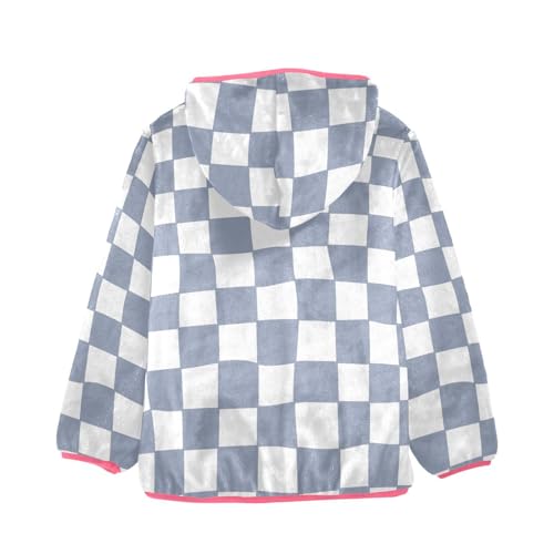 GuoChe Blue Checkered Gray Plaid Kids Sherpa Jacket2