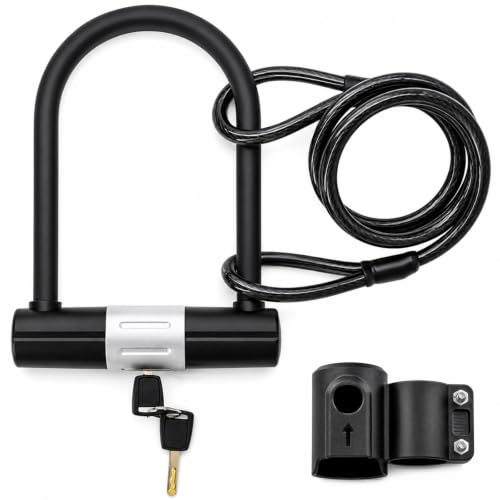 RUWIXGUU Candado en U para Bicicleta,Bloqueo en U Estándar para Bicicleta con Cable y Llaves,Candado en U de Alta Seguridad para Bicicletas...