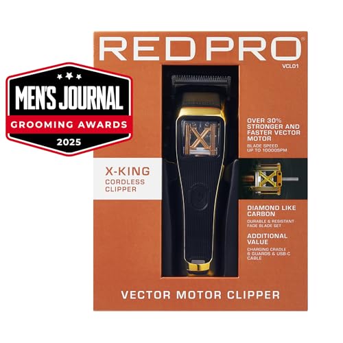 Cortapelos inalámbrico recargable RED Pro X-King con base USB-C y 6 peines 2