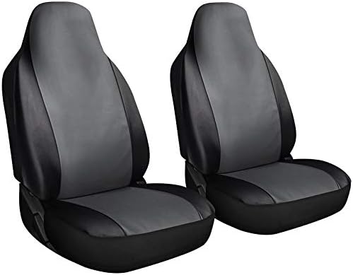 Motorup America Leather Auto Seat Cover High Back Integrated Set - Fits Select Vehicles Car Truck Van SUV - Gray/Black