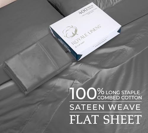400 Thread Count 100% American Grown Cotton Flat Sheet - Cooling Sheets - Queen Sheets - Luxury Sateen Weave - Queen Flat Sheet Sold Separately - Grey Flat Sheet Only (Queen, Spanish Slate) by ROYALE LINENS - Image 2
