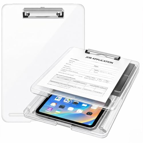 Image of Yajnas Multipurpose A4 Size Clipboard with Storage Box | 180 Foldable Exam Pad & Writing Board | Heavy Duty Plastic File Folder with Pen Holder & Paper Storage for Students, Office & Field Use -White