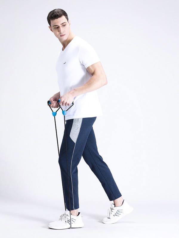 Image of CROCODILE Men Solid Slim Fit Track Pant | Mid Rise | Drawstring Waist | Regular Length | Casual Sports Lounge Bottomwear Navy Melange