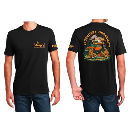 Jeep Sasquatch Campfire T-Shirt for Men – Black Short Sleeve Tee – Lightweight Cotton Blend by Detroit Shirt Company
