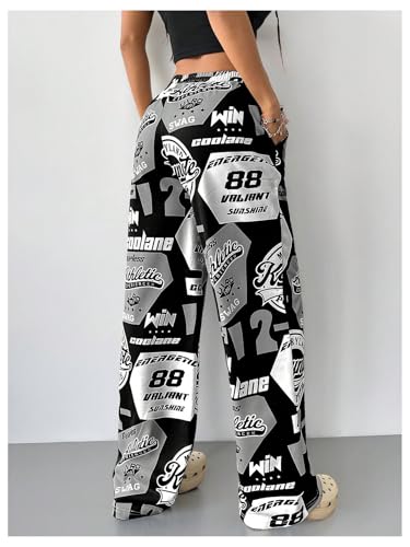 Floerns Women's Plus Size Letter Graphic Baggy Pants Elastic Waist Casual Loose Trousers3