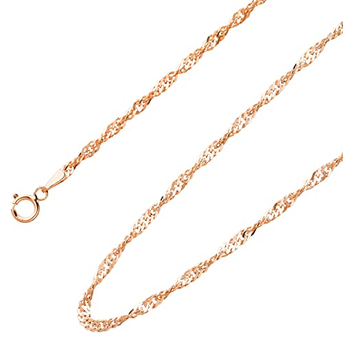 Ardeo Aurum Unisex Damen Herren Kette aus 375 Gold Roségold Singapurkette Halskette 2,1 mm Breite und 45 cm Länge mit Karabinerverschluss