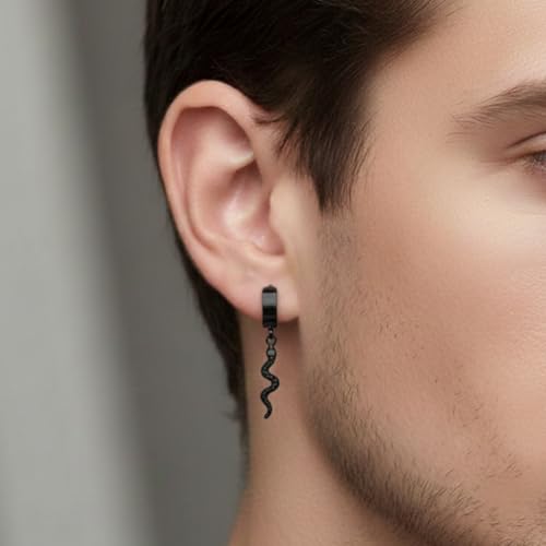 Image of THE MEN THING SNAKLET BLACK - Titanium Steel Hoop Earrings for Men & Boys
