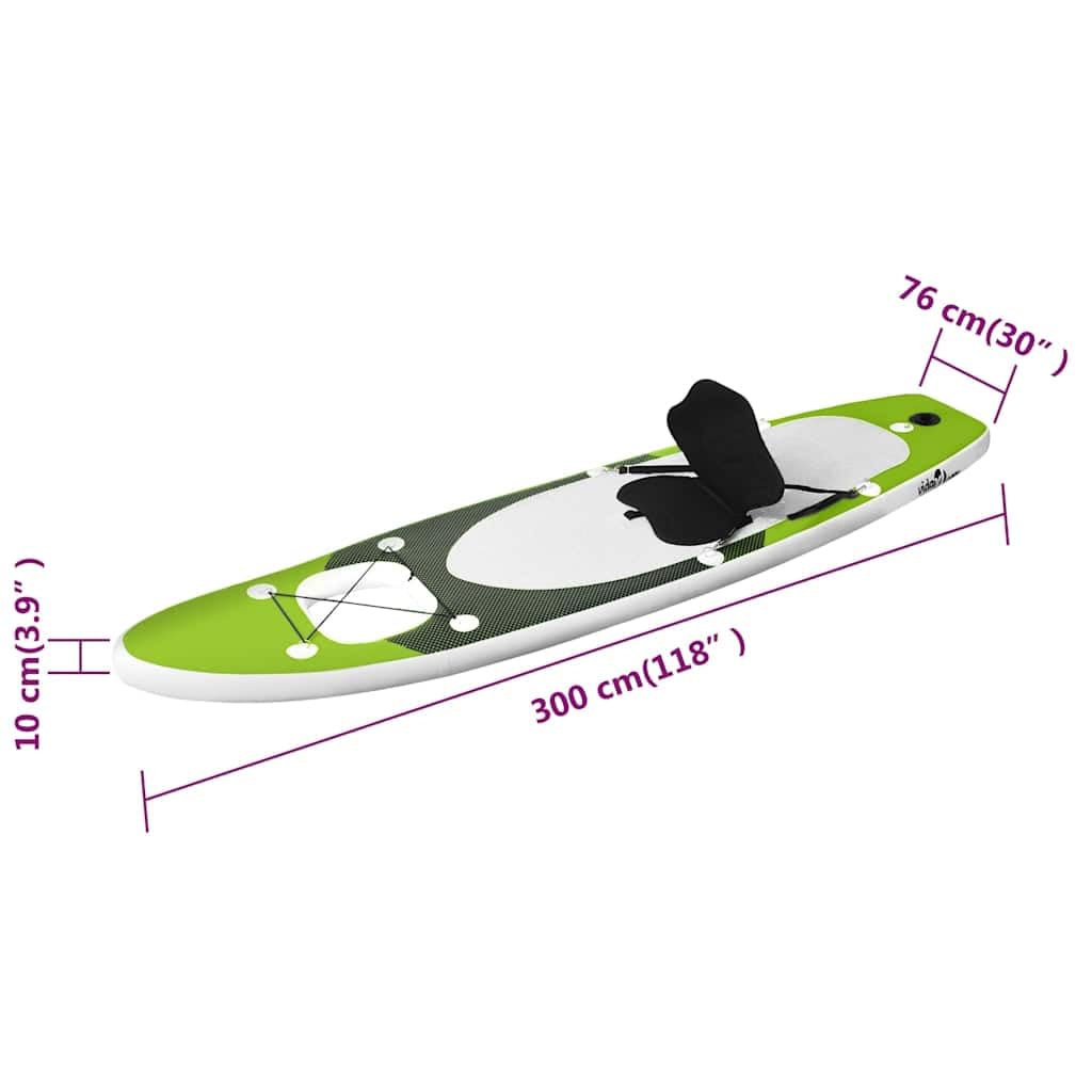 vidaXL Juego de Tabla Paddle Surf Inflable Verde 300x76x10 cm