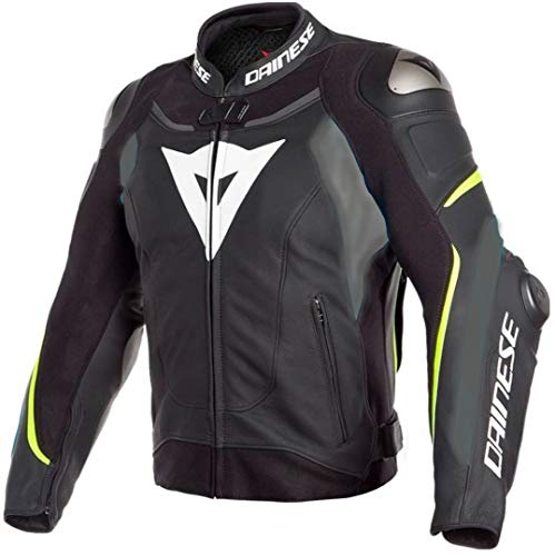 Image of Dainese Super Speed 3 Mens Leather Jacket Black /Matte Gray /Fluo Yellow 54 EUR /44 USA