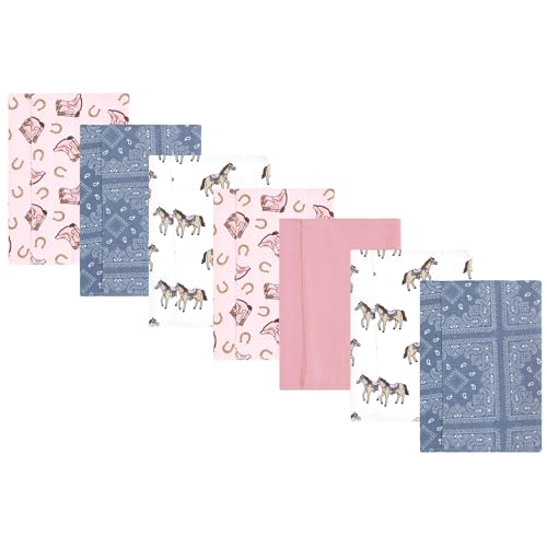 Image of Luvable Friends Hudson Baby Flannel Burp Cloths 7pk, Western Cowgirl