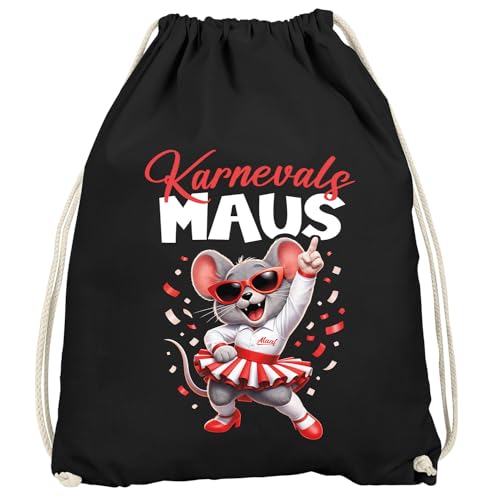 MoonWorks Turnbeutel in Karnevalsfarben Rot-Weiss - Karnevalsmaus - Accessoires Fasching Karneval Gadgets Faschingsartikel Tasche Schwarz unisize