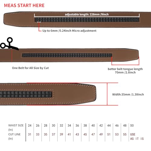 TINIDI Men's Ratchet Belt Strap Adjustable Leather Belts for Men 35mm 1 3/8", 125cm Replacement Strap Without Buckle, Black4