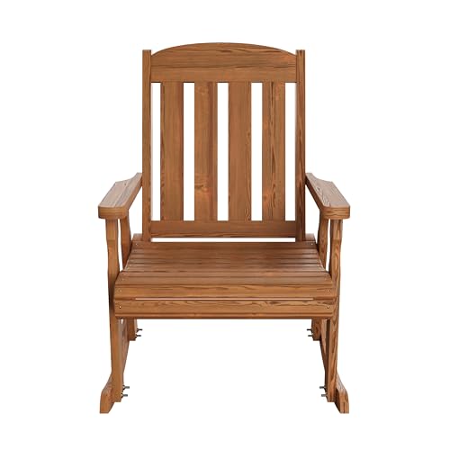 Image of Amish Heavy Duty 600 Lb Mission Pressure Treated Rocking Chair (Oak Stain)
