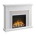 LegendFlame Fireplace Suite Hesper, 52 Inch Mantel Surround, Cream White with Light Grey Brick Finish, with 26 Inch Electric Fireplace Insert, Heater, Timer, Mood Light, Remote Control