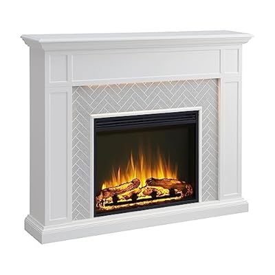 LegendFlame Fireplace Suite Hesper, 52 Inch Mantel Surround, Cream White with Light Grey Brick Finish, with 26 Inch Electric Fireplace Insert, Heater, Timer, Mood Light, Remote Control