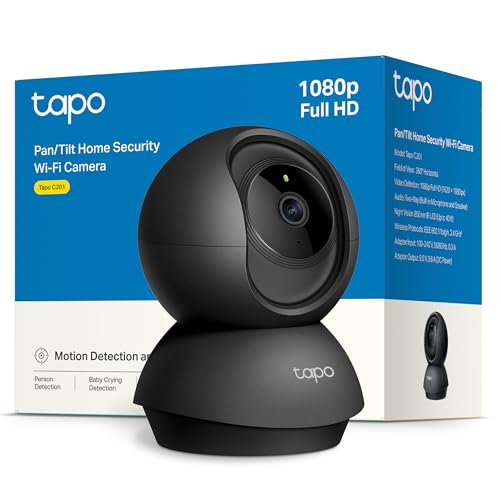 Tapo C201-Cámara vigilancia WiFi interior, 1080p,360°,Visión Nocturna,negro