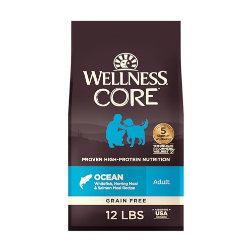 WELLNESS CORE Natural Grain Free Dry Dog Food, Ocean Whitefish, Herring & Salmon, 12-Pound Bag,88413