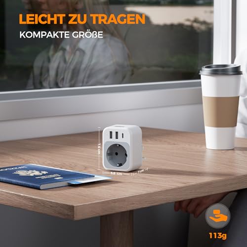TESSAN 2er Pack UK Adapter England Deutschland Stecker mit 3 USB – Ansicht 6
