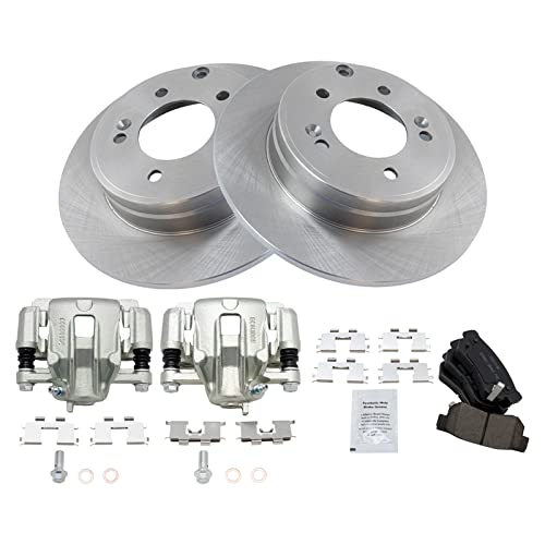 Image of TRQ Rear Brake Pad and Rotor Set Ceramic Solid Rotors Calipers