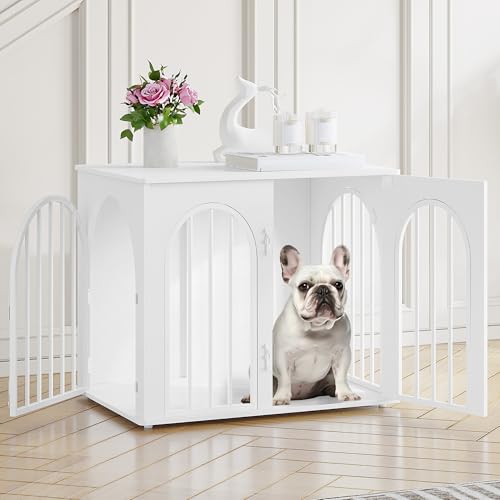 Hzuaneri 68 cm Gabbia per Cani, Tavolo Supplemento, Cuccia Moderna per Cani Interno, Gabbia per Cuccioli, Casetta per Animali, 3 porte, Porta ad arco, 49 x 68 x 56 cm, Bianco DFC85513W