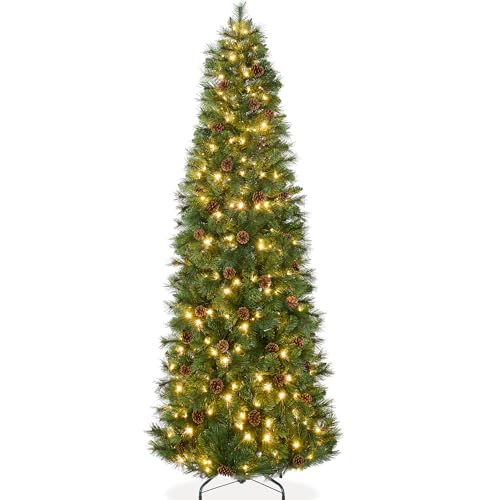 Best Choice Products Pre-Lit Scotch Pine Pencil Christmas Tree, 6ft Premium Skinny Pre-Decorated...